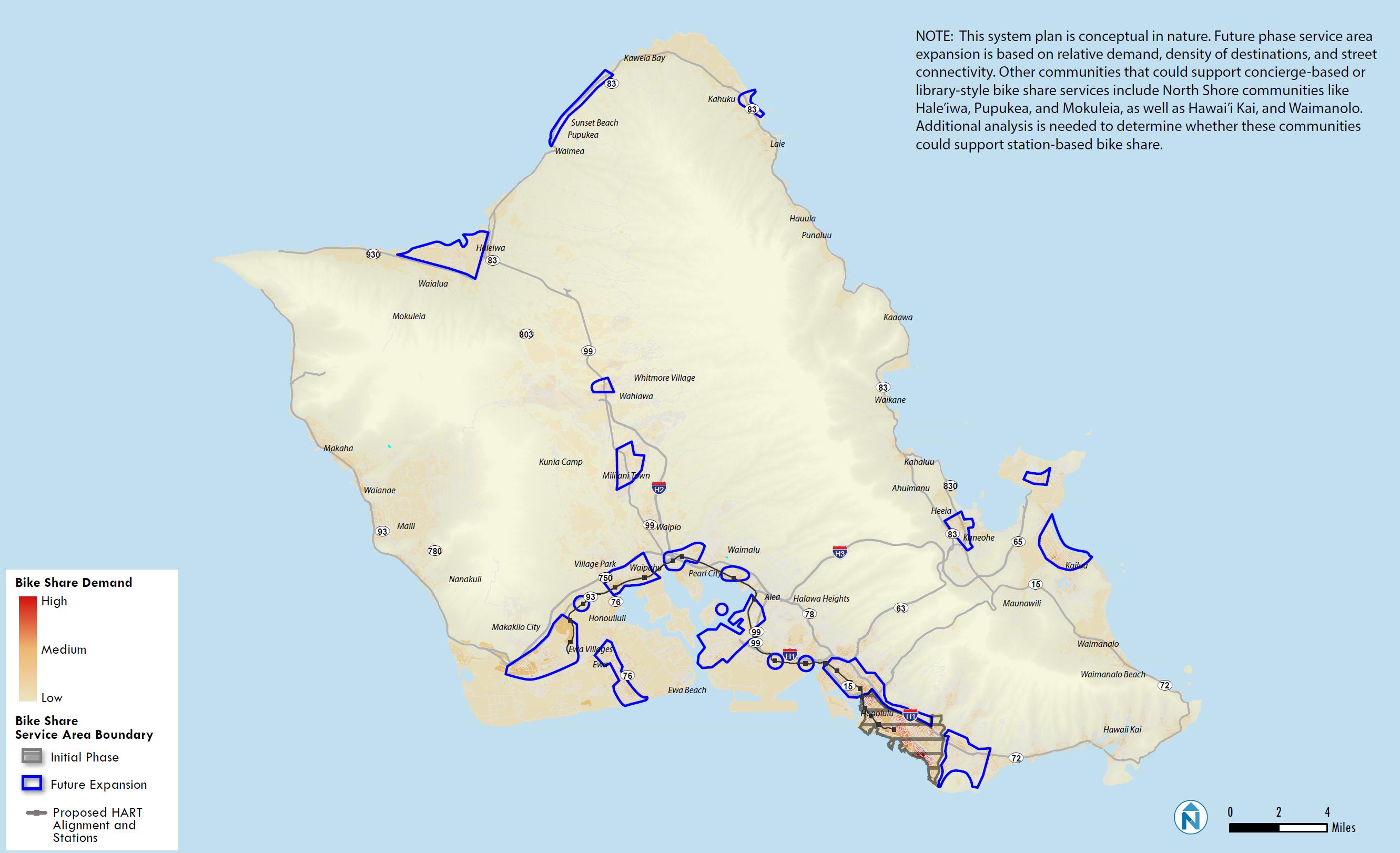 Bikeshare initial service area and expansion areas from the 2014 Bikeshare Organization Study