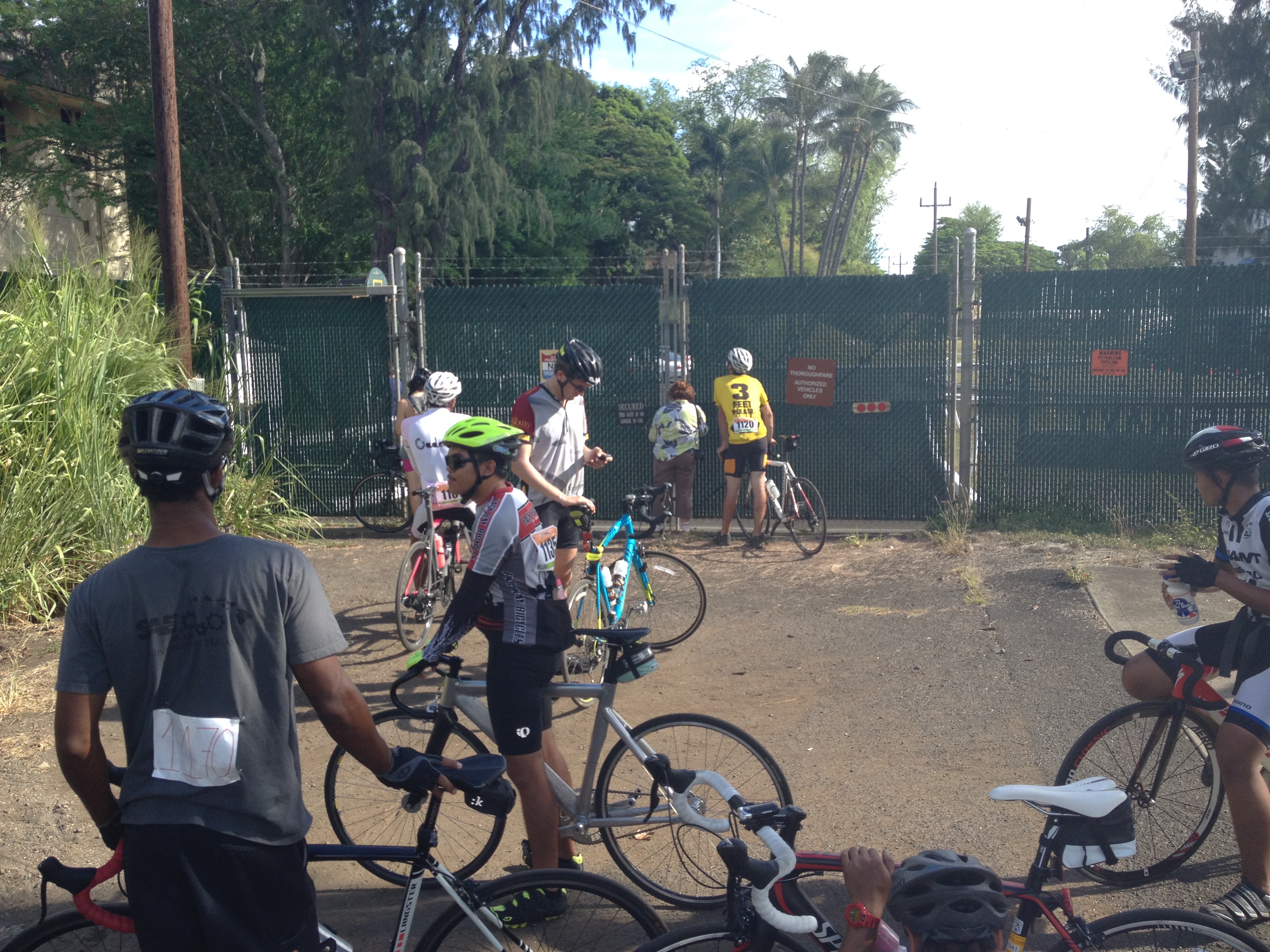 Cyclists waiting for the gate to open!